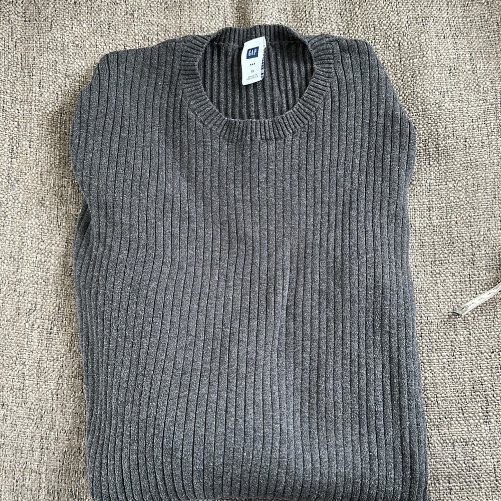 GAP Men's Charcoal Dark Gray Ribbed Knit 100% Cotton Crewneck Sweater Size XL